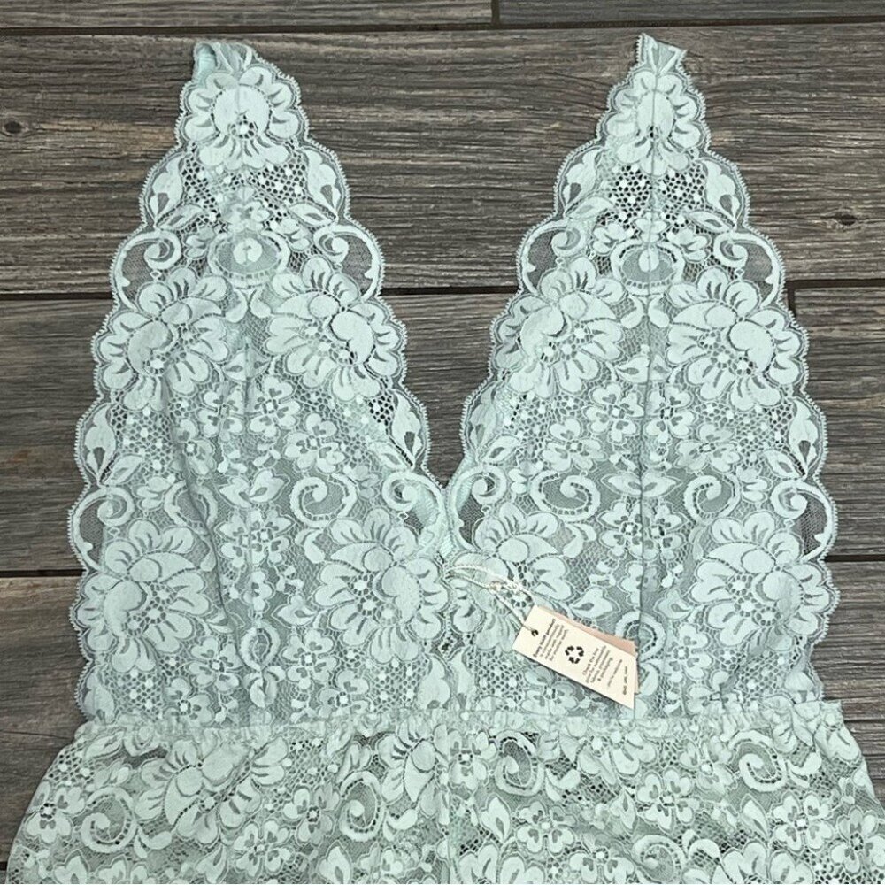 NWT Free People X HAH Comin in Haht Lace Bodysuit Small Something Blue Bride - Picture 5 of 16